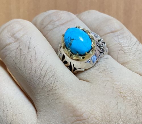 Customer photo review of Nyshapuri Feroza Stone Ring | Natural Blue Turquoise Stone Ring | Sterling Silver 92.5 | Geniune Feroza Stone | US Size 10.5