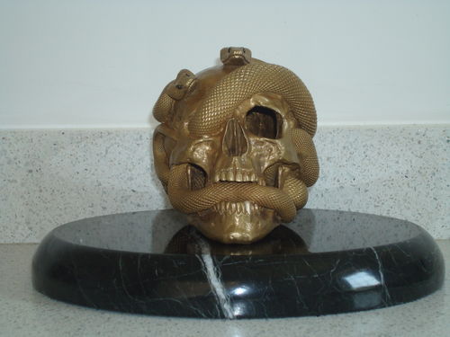 Customer photo review of Skull Snake Statue | Bronze