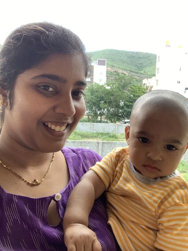 Customer photo review of Cream and Blue Anarkali