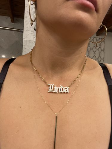 Customer photo review of Double Plated Gothic Name Necklace with Paper Clip Chain
