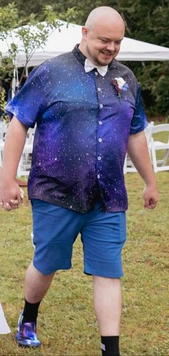 Customer photo review of Nebula Universe Galaxy Deep Space Print Men's Short Sleeve Shirt