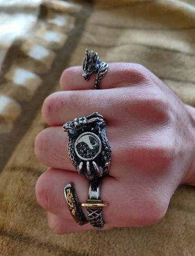 Customer photo review of Silver Dragon Yin Yang Ring
