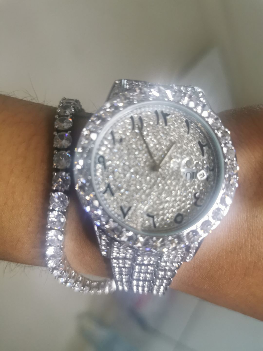 Customer photo review of Arabic Dial Diamond Simulant Watch - Silver