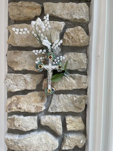 Customer photo review of Olive Wood Crucifix (Fully covered with Mother of Pearl) - Holy Land Crucifixes