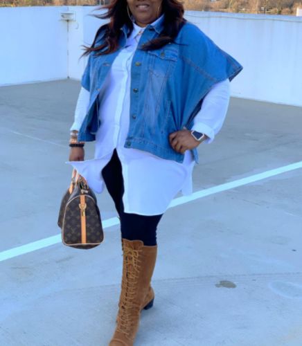 Customer photo review of Blue On-trend Sleeveless Denim Jacket