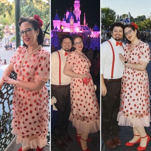 Customer photo review of Pink 1950s Lace Strawberry Swing Dress