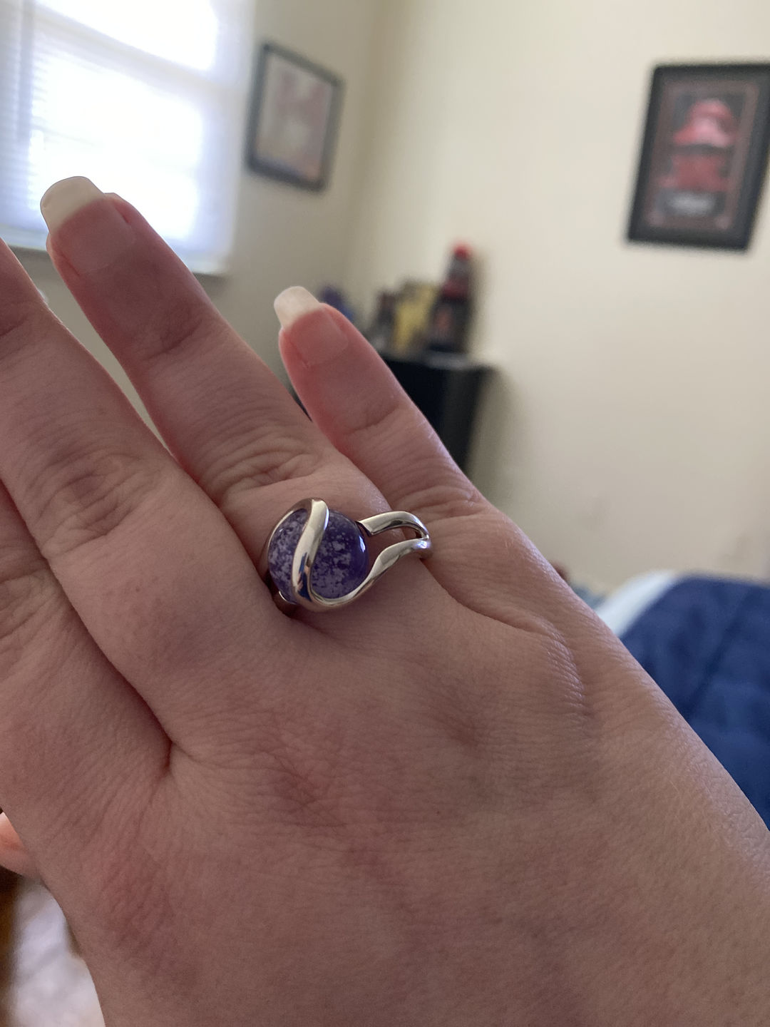 Customer photo review of Sterling Silver Ring with 12mm Infused Glass Marble