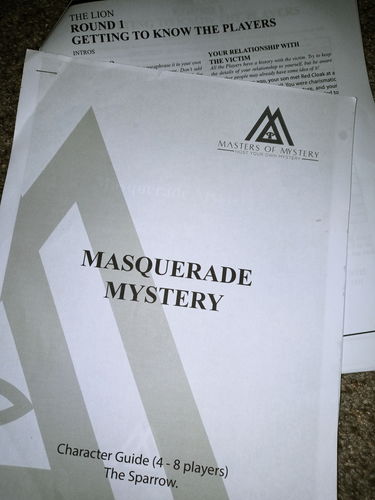 Customer photo review of Masquerade Ball/Carnival Murder Mystery Host Your Own Game Kit