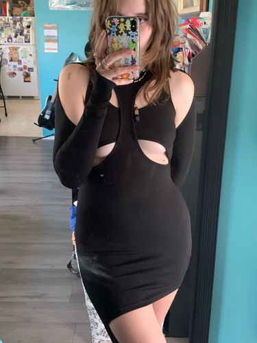 Customer photo review of 'Going down' Black Alt Long Sleeve Dress