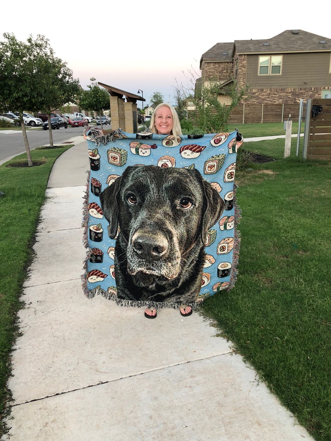 Customer photo review of Custom Pet Art Woven Blanket
