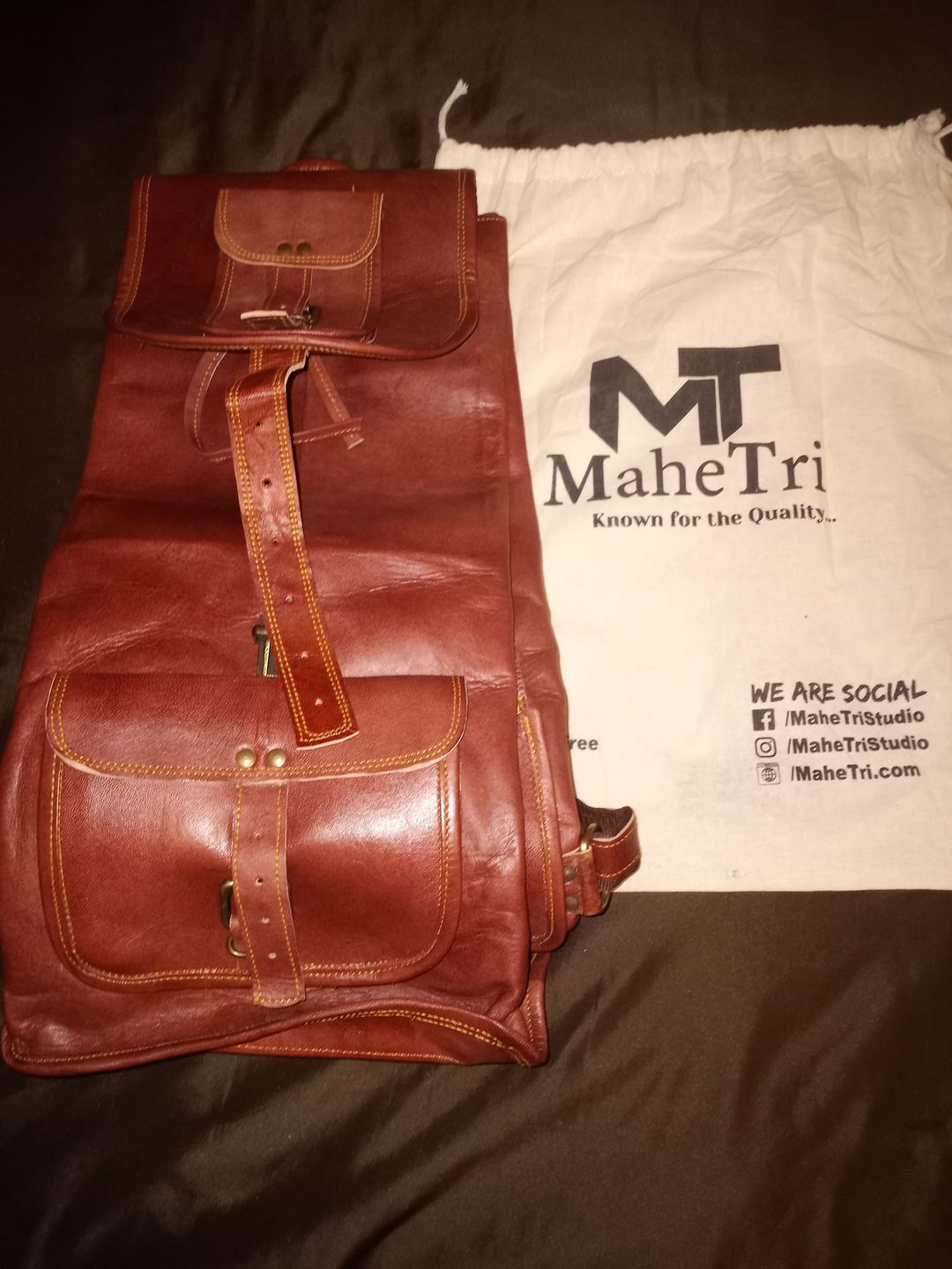 Customer photo review of Large Leather Outdoor Hiking Travel Backpack Rucksack
