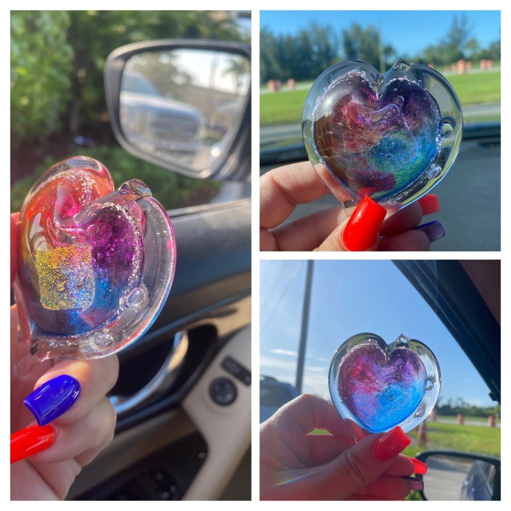 Customer photo review of Dichroic Heart Suncatcher with Infused Cremains
