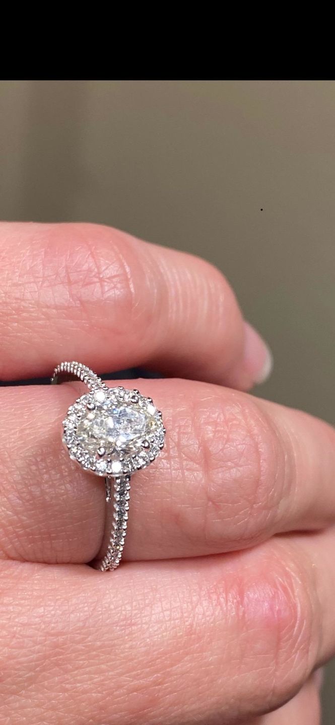 Customer photo review of Halo Oval Cut Moissanite Pave Sterling Silver Engagement Ring