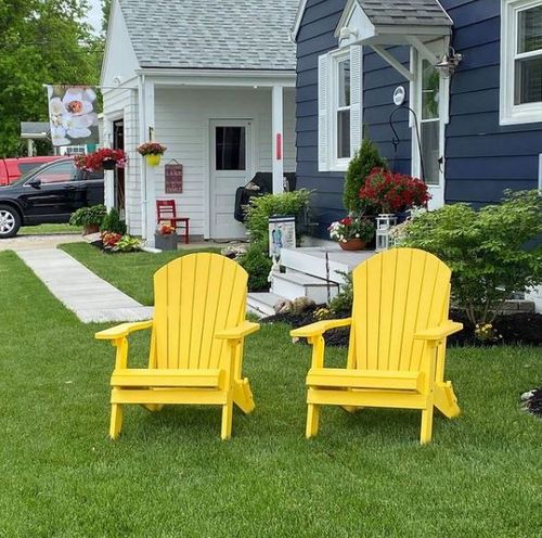 Customer photo review of DuraWeather Poly&reg; King Size Folding Adirondack Chair - (Lemon Yellow)