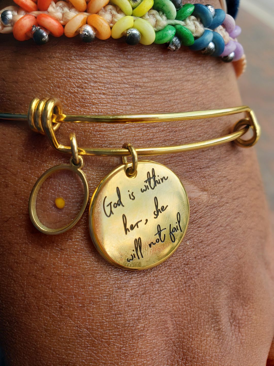 Customer photo review of God is Within Her, She Will Not Fail Bracelet