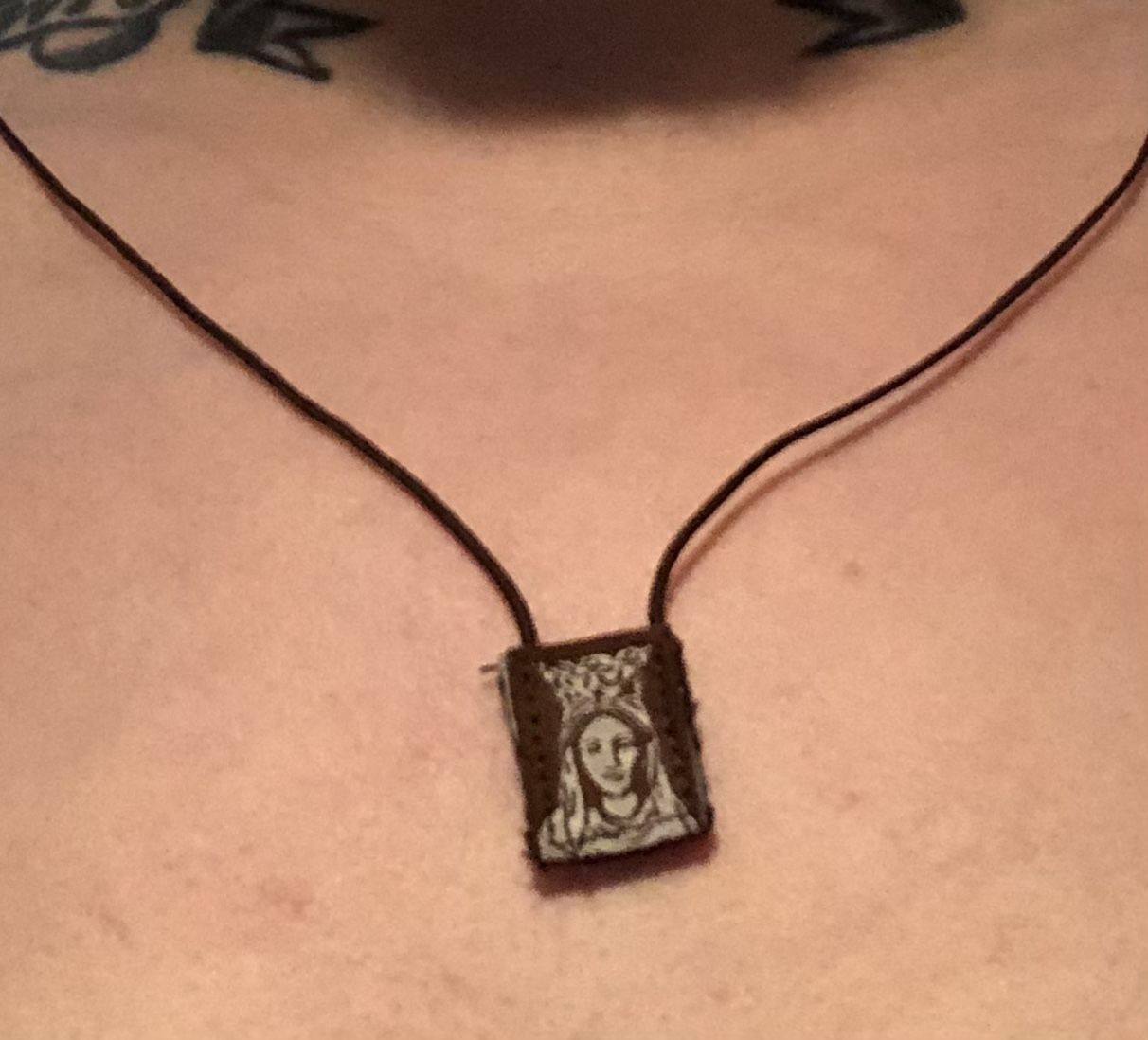 Customer photo review of Premium Brown Scapular, Brown & Cream, Our Lady of Mt. Carmel (Mini)