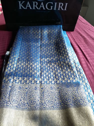 Customer photo review of Azure Blue Zari Woven Kanjivaram Saree