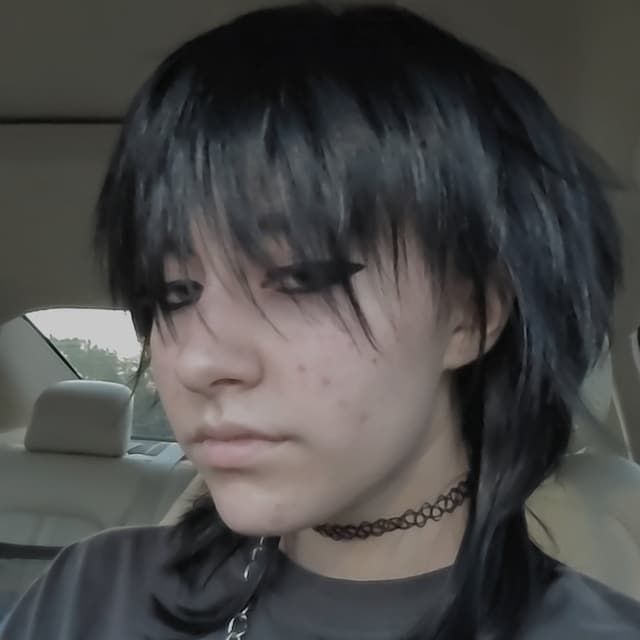 Customer photo review of Men Black Long Straight Fringe Bangs Layered Mullet Cosplay Wig