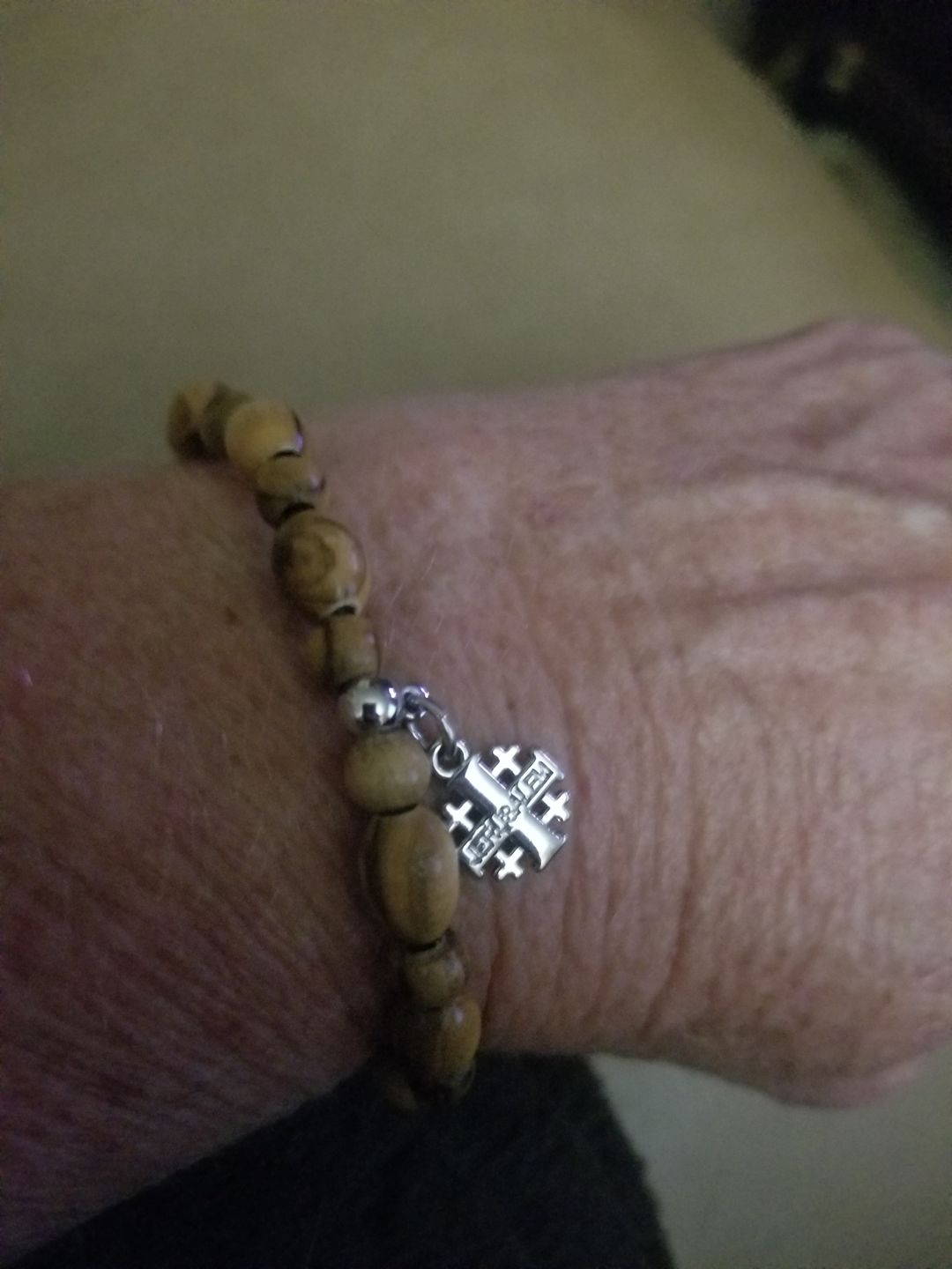 Customer photo review of Olive Wood Beads Bracelet with Pendant - Holy Land Bracelets
