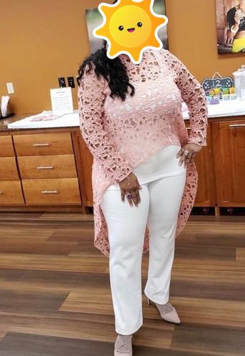 Customer photo review of Lace Sweet Irregular Cutout Blouse