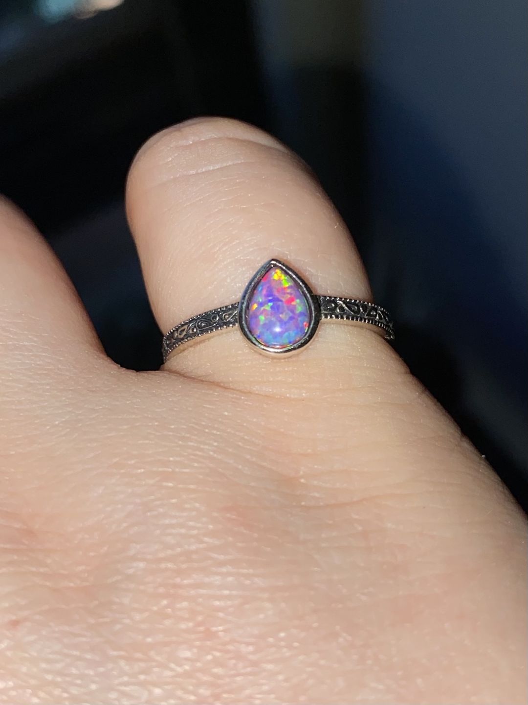 Customer photo review of Purple Tear Drop Opal Ring