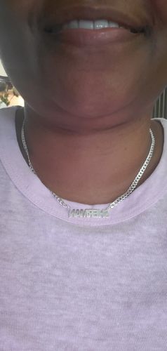 Customer photo review of Block Mini Name Necklace with Cuban Chain