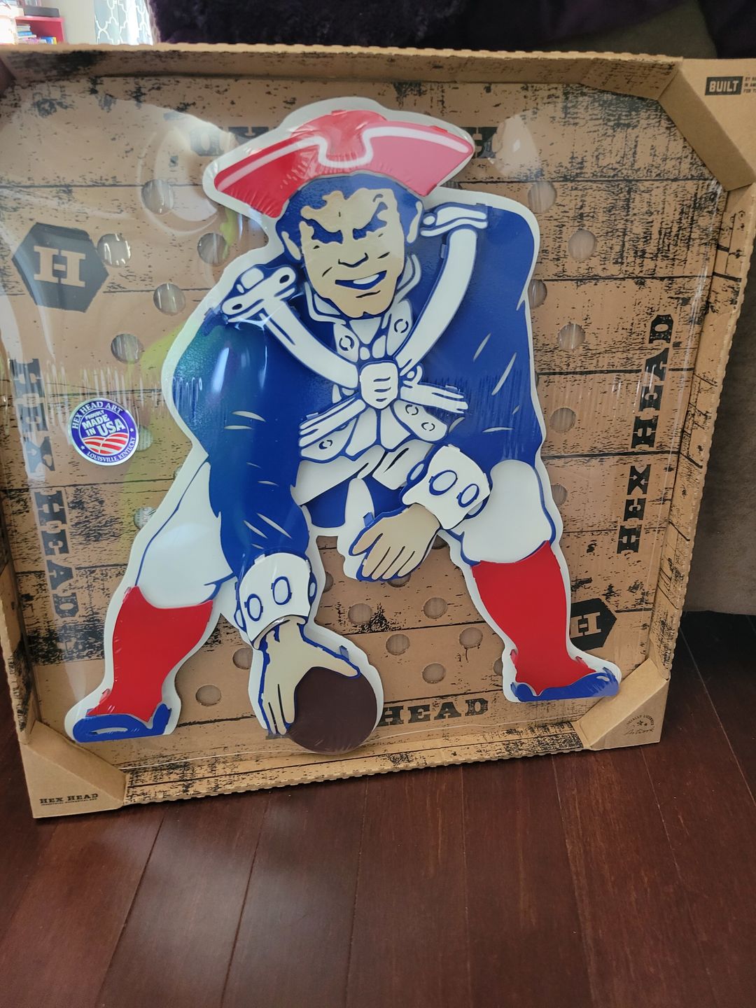 Customer photo review of New England Patriots Throwback "1961 Pat Patriot" 3D Vintage Metal Wall Art