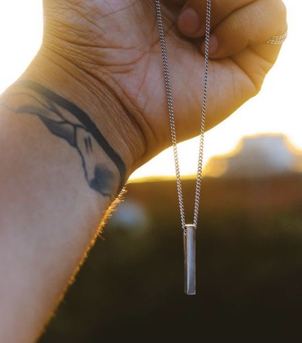 Customer photo review of Minimal Bar Necklace - Silver