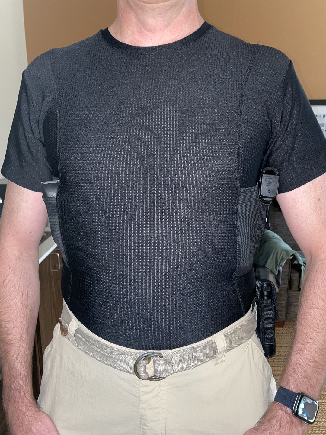 Customer photo review of Mens Concealed Carry Coolux Mesh Crew Neck Tee