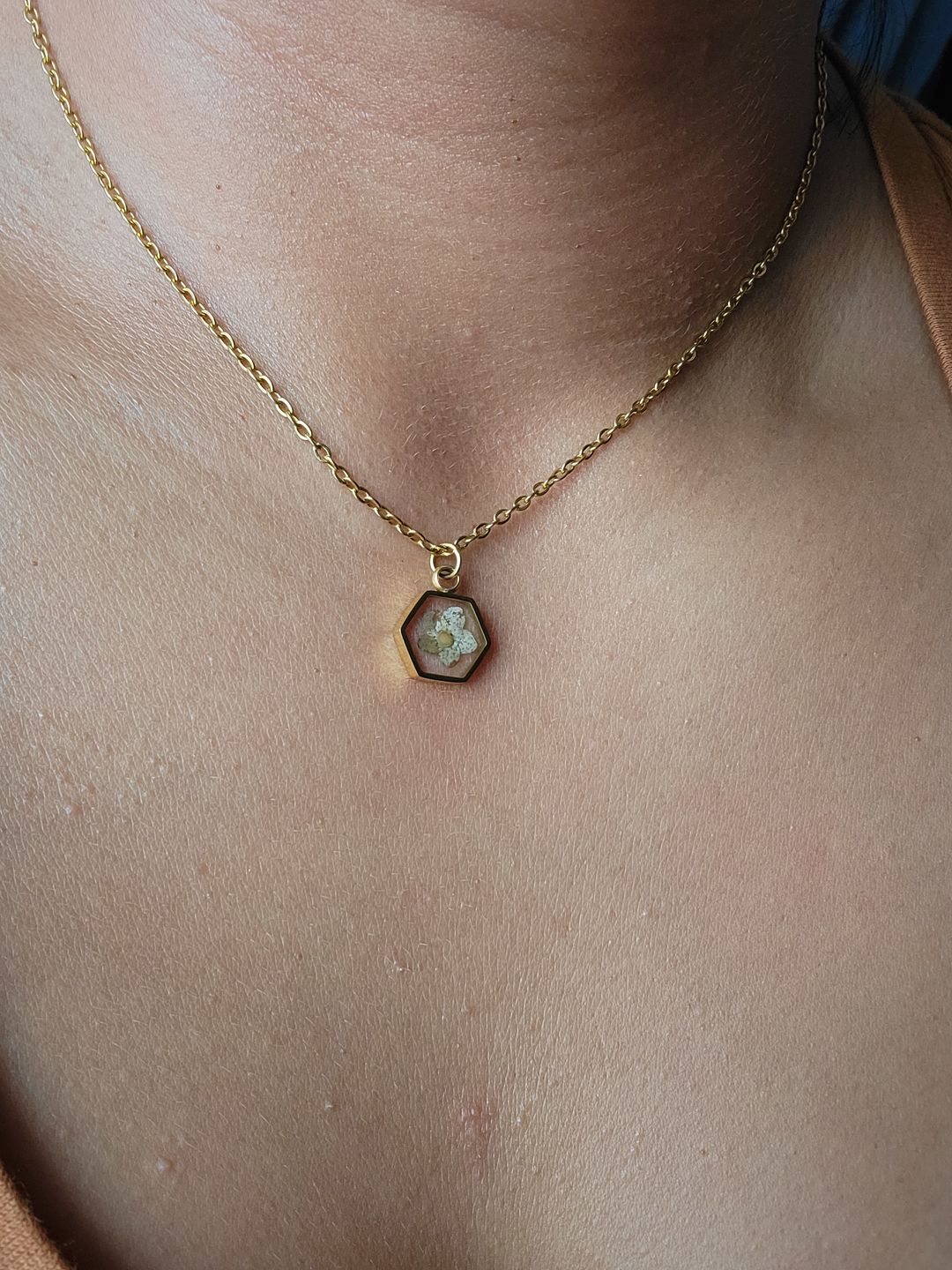 Customer photo review of Matthew 17:20 Forget Me Not Necklace