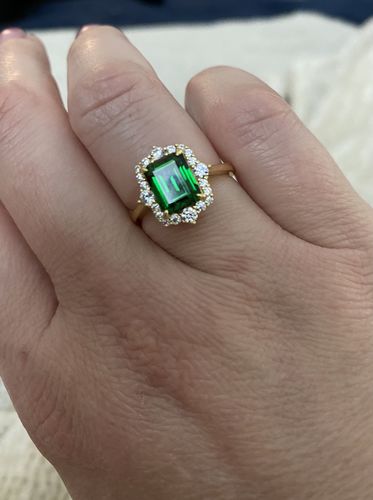 Customer photo review of Louily Yellow Gold Halo Emerald Cut Engagement Ring In Sterling Silver