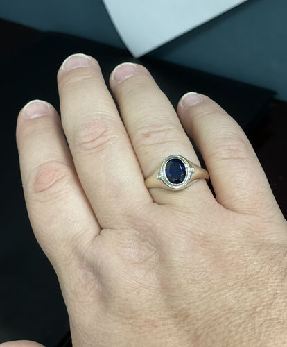 Customer photo review of Men's Ring Sterling Silver with Blue Sapphire Gemstone and Diamonds