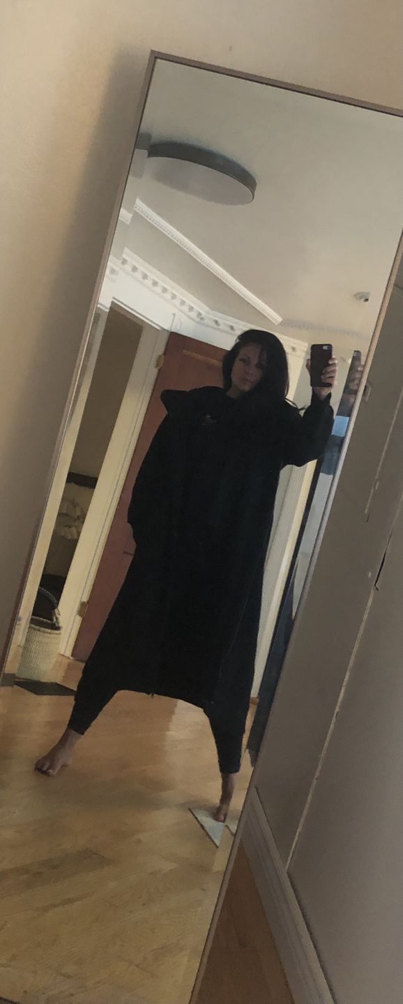 Customer photo review of Black Warm Oversized Quilted Hoodie Sweatshirt  with Long Sleeves and Front Zipper