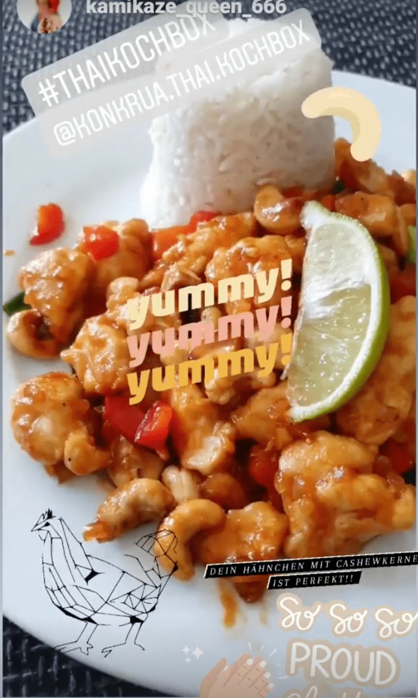 Customer photo review of Hähnchen mit Cashewkernen Kochbox in Bambuskorb mit weiteren 9 Gerichten