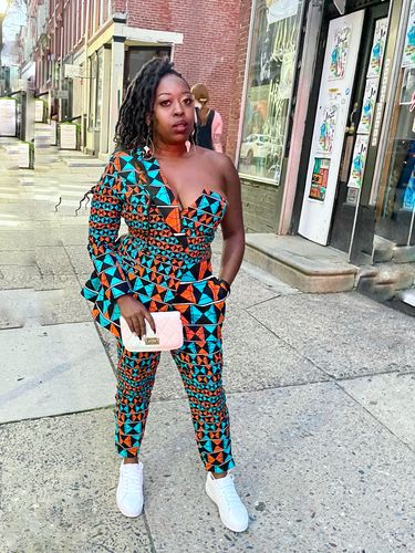 Customer photo review of African Print Lagina Jacket and Pant Set
