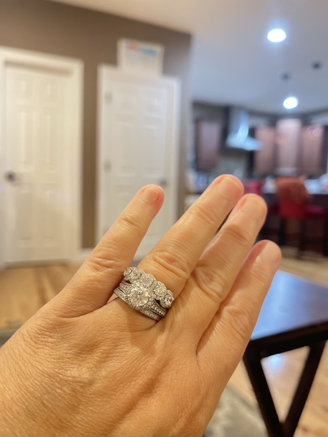 Customer photo review of S925 Round Cut 1.5 Ct Fashion Halo Five Stone Anniversary Ring In Sterling Silver