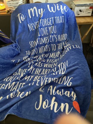 Customer photo review of Letter To My Wife Custom Blanket Gift
