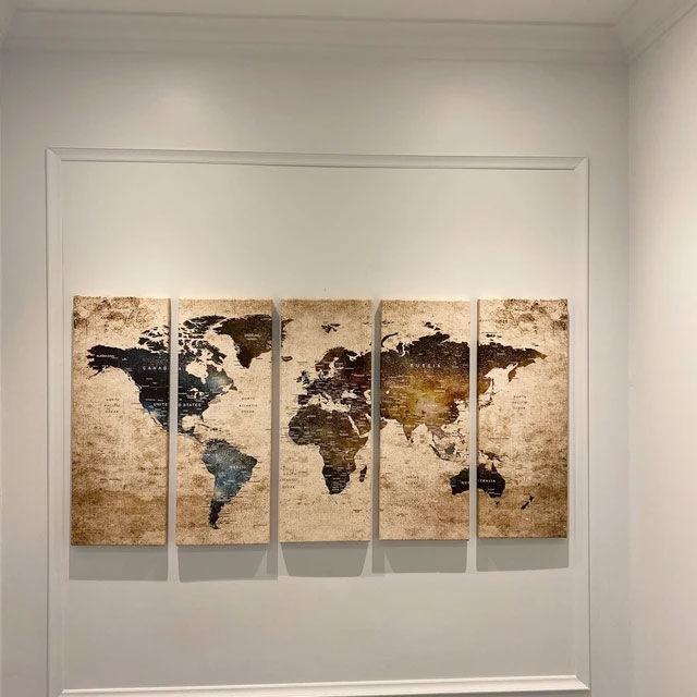 Customer photo review of Colorful Push Pin World Map on Grunge Stained Background Large Canvas Print