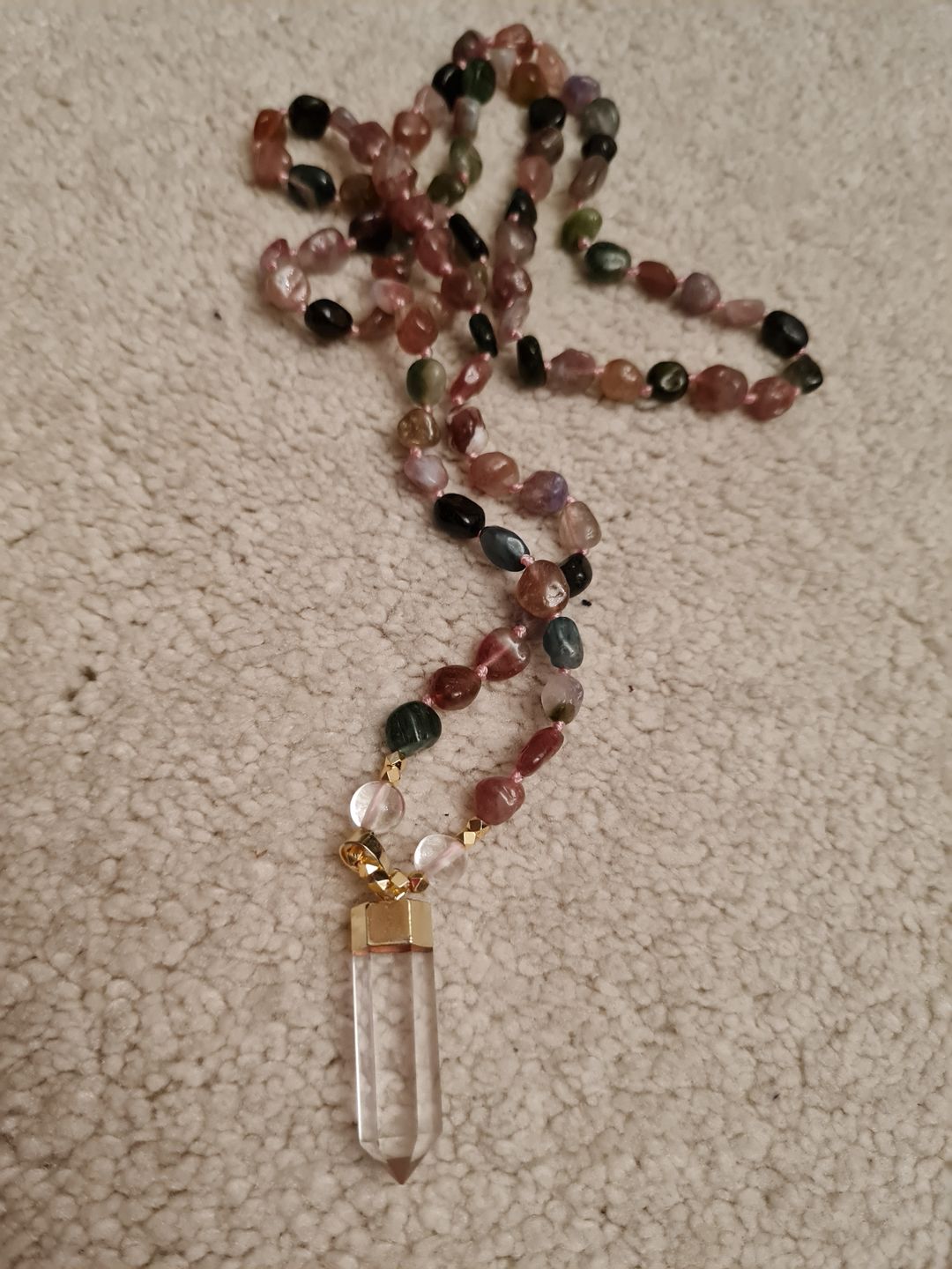 Customer photo review of Natural Tourmaline & Clear Quartz Necklace