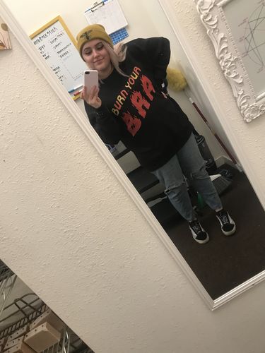Customer photo review of Burn Your Bra Sweatshirt