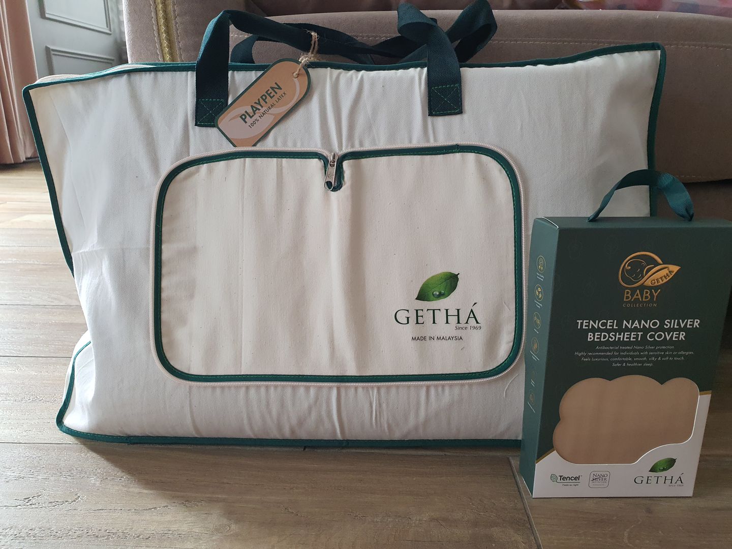 Customer photo review of Getha Playpen Foldable Floor Mat Case - Tencel Nano Silver Fabric