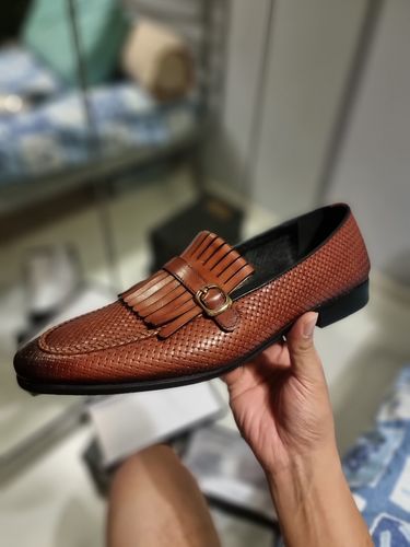 Customer photo review of Fringe Kiltie Loafer - Cognac Tan Woven Leather with Side Buckle (Hand Painted Patina)