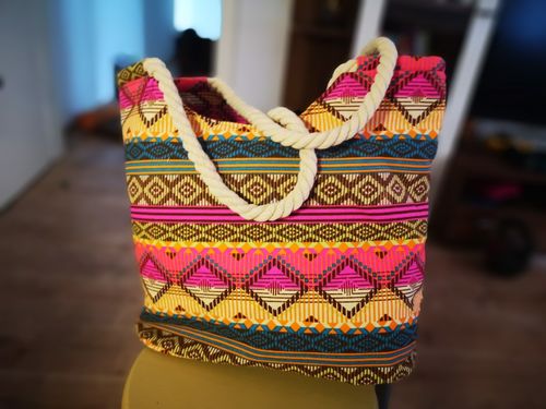 Customer photo review of Canvas Striped Shoulder Bag