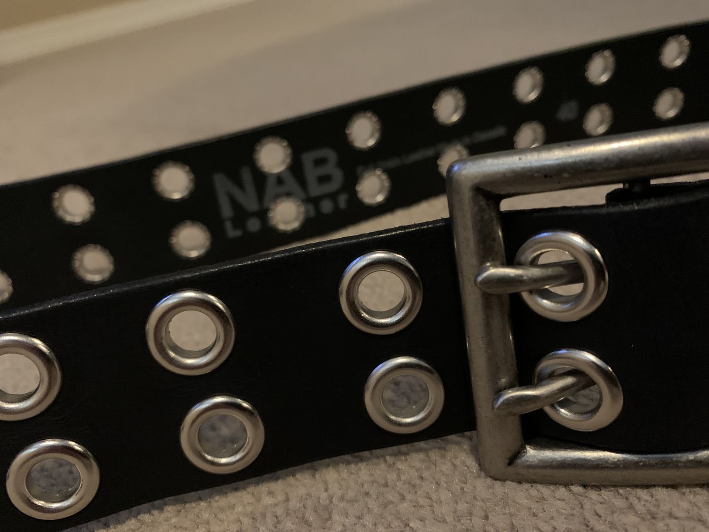 Customer photo review of The Brixton Belt - Black Double Grommet 100 % Full Grain Leather Belt