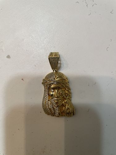 Customer photo review of 14K Gold Steampunk Diamond Jesus Pendant
