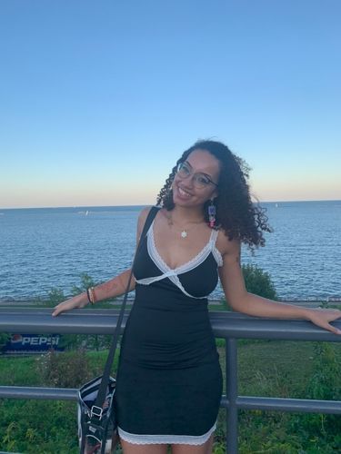 Customer photo review of V neck lace back dress