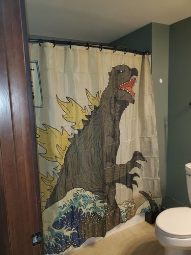 Customer photo review of Japanese Godzilla with The Great Wave Off Kanagawa Art Shower Curtain