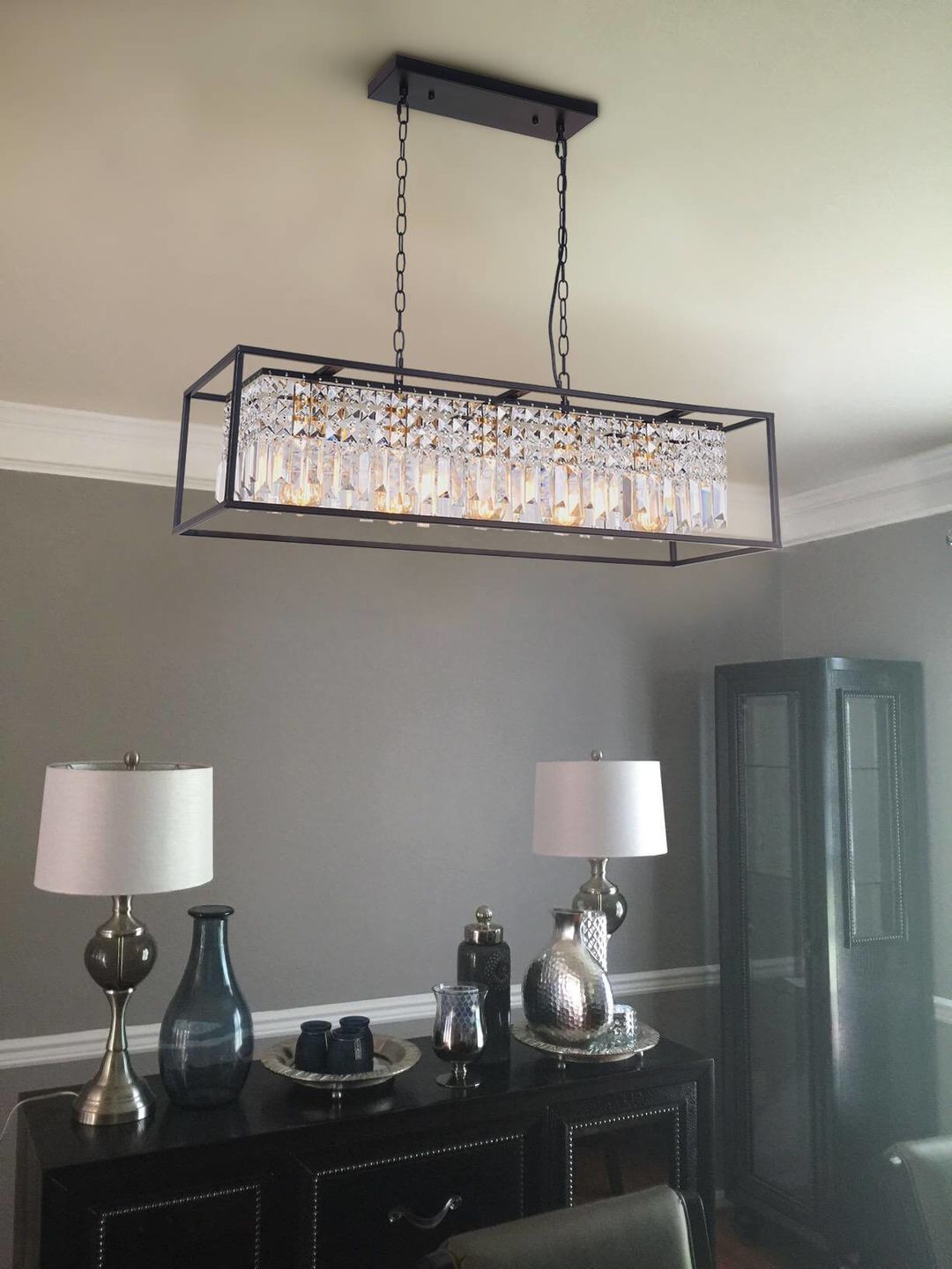 Customer photo review of Modern Rectangle Crystal Island Linear Chandelier