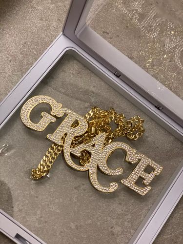 Customer photo review of Icy Name Pendants