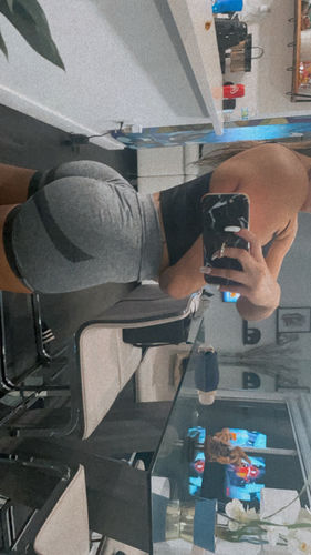 Customer photo review of Grey Contour Scrunch Butt Biker Shorts